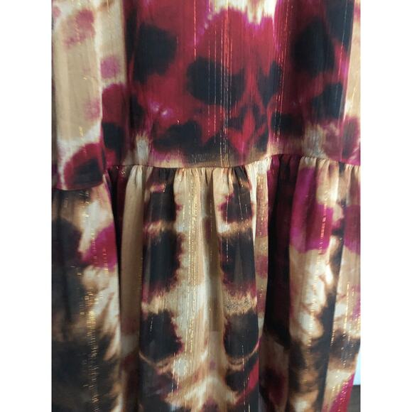 DKNY Women's XL Printed Lurex V-Neck Sleeveless Midi Dress in Inkblot NEW - Picture 3 of 10